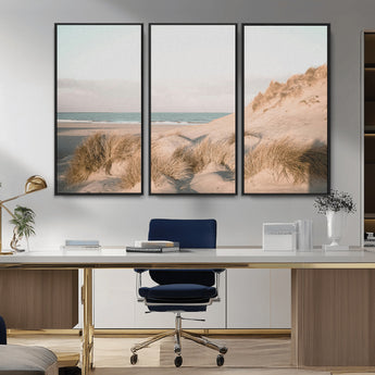 28064037-MGV-CV-36X24-Minimalist Seascape Wall Art Canvas Print, Framed Neutral Beach Print Art Picture Print, Sand Dune Photography Perfect
