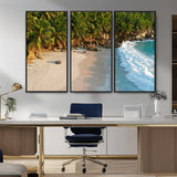 82312665-MGV-CV-36X24-Tropical Beach Wall Art Canvas Print, Framed Ocean Waves Art Picture Print, Palm Trees Perfect Coastal Minimalist Decor Artwork