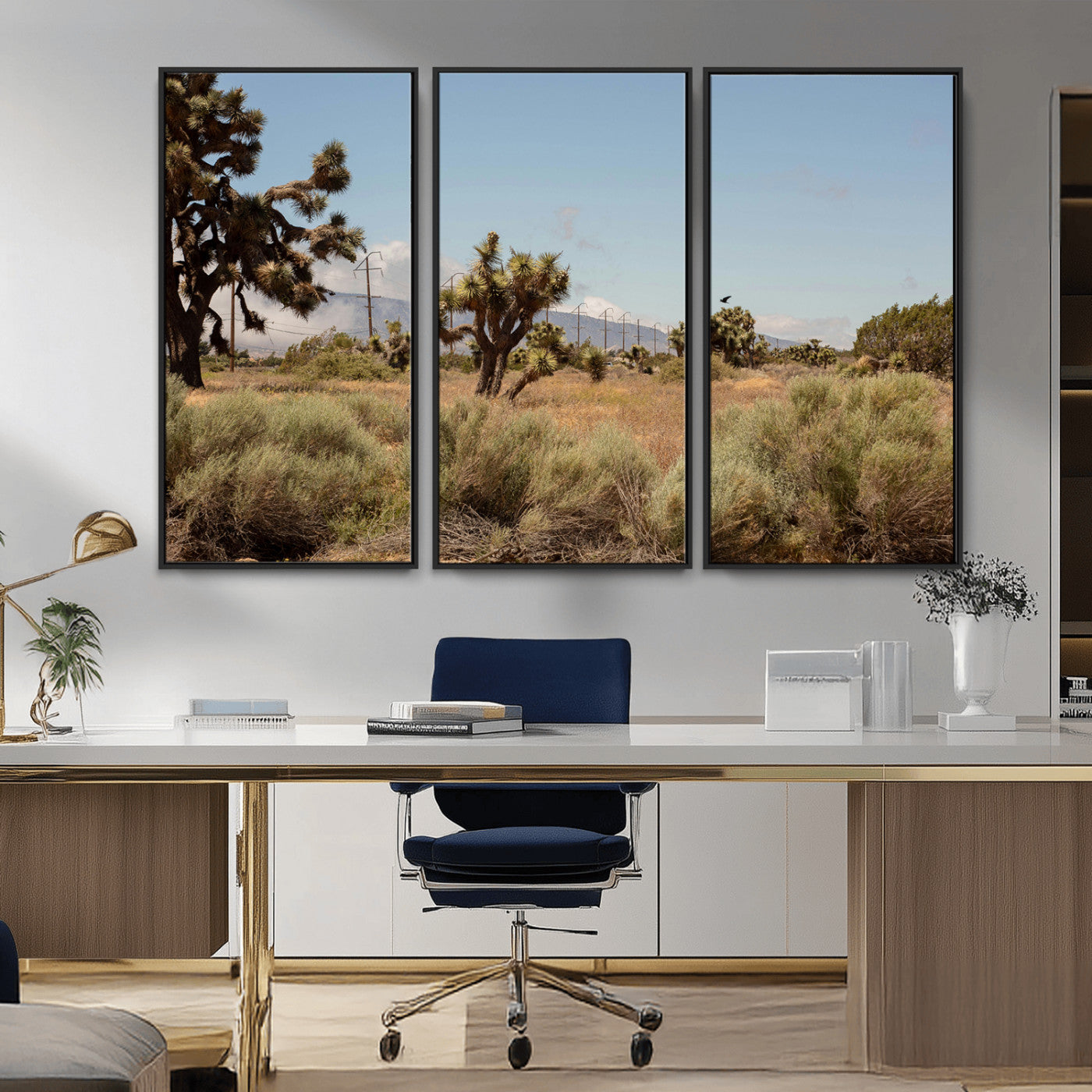 16114018-MGV-FC-48X32-3P_Black-Joshua Tree Wall Art Canvas Print, Framed Desert Landscape Art Picture Print, Mountain Horizon Perfect Southwestern Boho Decor