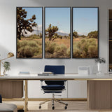 16114018-MGV-FC-48X32-3P_Black-Joshua Tree Wall Art Canvas Print, Framed Desert Landscape Art Picture Print, Mountain Horizon Perfect Southwestern Boho Decor