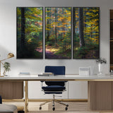 65810864-MGV-FC-48X32-3P_Black-Autumn Forest Wall Art Canvas Print, Framed Fall Woodland Art Picture Print, Golden Leaves Perfect Rustic Farmhouse Decor Artwork