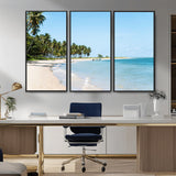 37858872-MGV-CV-36X24-Palm Tree Coast Wall Art Canvas Print, Framed Island Getaway Art Picture Print, Crystal Blue Water Perfect Tropical Coastal Decor