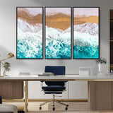 26870666-MGV-CV-36X24-Aerial Beach Wall Art Canvas Print, Framed Ocean Waves Art Picture Print, Coastal Landscape Perfect Coastal Minimalist Decor