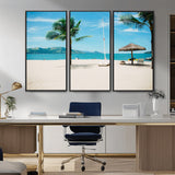 42623350-MGV-CV-36X24-Tropical Beach Wall Art Canvas Print, Framed Palm Tree Art Picture Print, Ocean View Perfect Tropical Coastal Decor Artwork