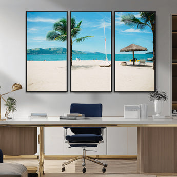 42623350-MGV-CV-36X24-Tropical Beach Wall Art Canvas Print, Framed Palm Tree Art Picture Print, Ocean View Perfect Tropical Coastal Decor Artwork