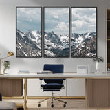 94074619-MGV-FC-48X32-3P_Black-Snowy Peaks Wall Art Canvas Print, Framed Alpine Wilderness Art Picture Print, Mountain Escape Perfect Winter Serenity Decor