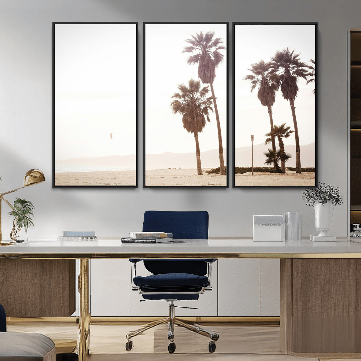 48255923-MGV-FC-48X32-3P_Black-Coastal Light Wall Art Canvas Print, Framed Relaxing Shoreline Art Picture Print, Minimalist Ocean Perfect Tropical Serenity Decor