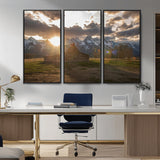 52555760-MGV-FC-48X32-3P_Black-Snowy Peaks Wall Art Canvas Print, Framed Nature Escape Art Picture Print, Rustic Charm Perfect Rustic Western Decor Artwork