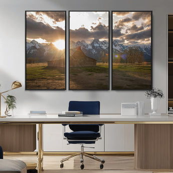 52555760-MGV-FC-48X32-3P_Black-Snowy Peaks Wall Art Canvas Print, Framed Nature Escape Art Picture Print, Rustic Charm Perfect Rustic Western Decor Artwork