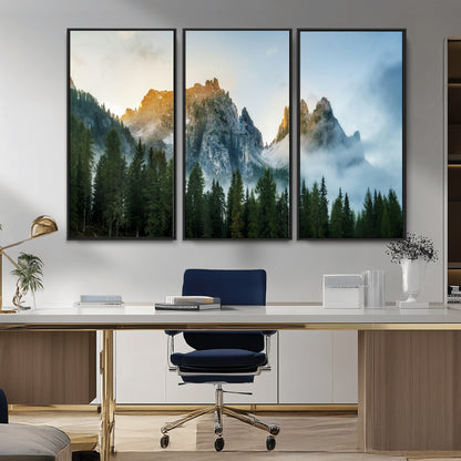 21145440-MGV-FC-48X32-3P_Black-Wilderness Wall Art Wall Art Canvas Print, Framed Nature Landscape Decor Art Picture Print, Misty Forest Photography Perfect