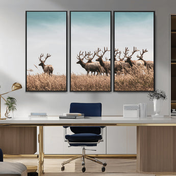 81594705-MGV-CV-36X24-Elk Herd Wall Art Canvas Print, Framed Wildlife Photography Art Picture Print, Rustic Nature Print Perfect Rustic Wildlife Decor
