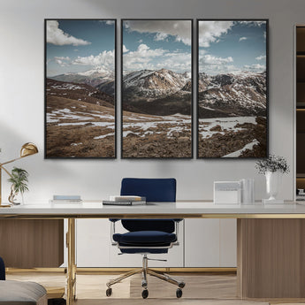 44565953-MGV-FC-48X32-3P_Black-Mountain Landscape Wall Art Canvas Print, Framed Snowy Peaks Art Picture Print, Rugged Highlands Perfect Rustic Adventure Decor