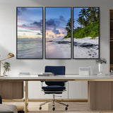 75045485-MGV-FC-48X32-3P_Black-Tropical Beach Wall Art Canvas Print, Framed Sunset Glow Art Picture Print, Palm Tree Coast Perfect Tropical Coastal Decor Artwork