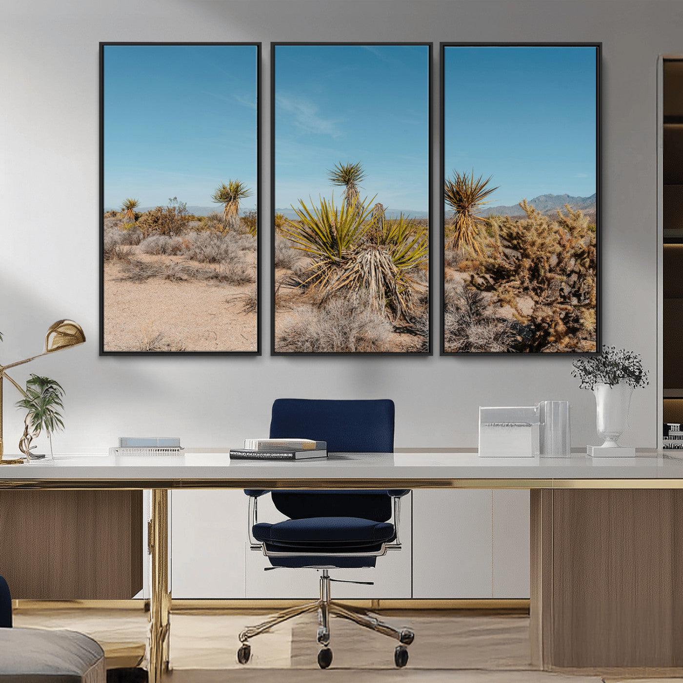 35156165-MGV-FC-48X32-3P_Black-Joshua Tree Wall Art Canvas Print, Framed Desert Landscape Art Picture Print, Warm Earth Tones Perfect Southwestern Minimalist