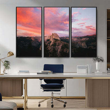 32786115-MGV-FC-48X32-3P_Black-Half Dome Wall Art Canvas Print, Framed Yosemite National Park Art Picture Print, Dramatic Sunset Perfect Adventurous Wilderness