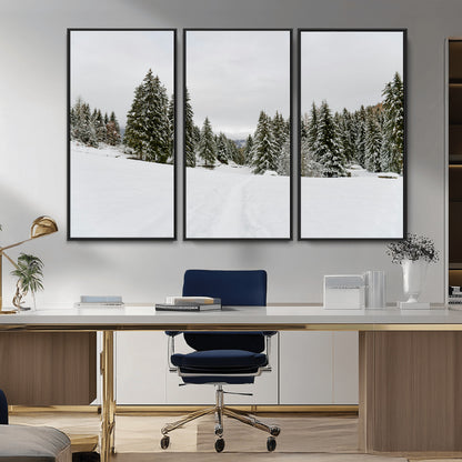 24581417-MGV-FC-48X32-3P_Black-Frosty Pines Wall Art Canvas Print, Framed Silent Snowfall Art Picture Print, Cozy Cabin Vibes Perfect Nordic Minimalist Decor