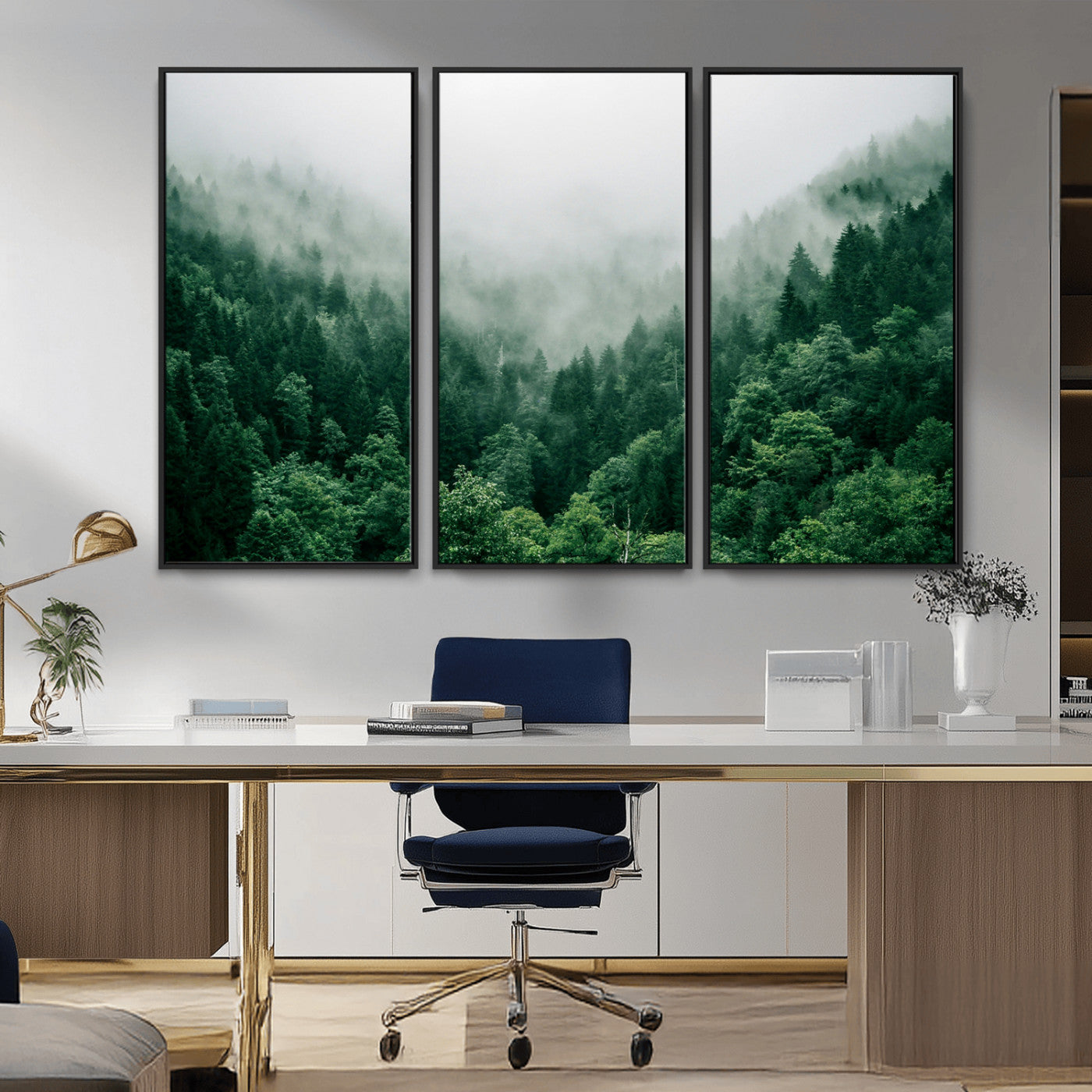 45265379-MGV-CV-36X24-Misty Forest Wall Art – Green Mountain Pine Tree Landscape Canvas Print, Nature Photography Artwork Home Decor for Bedroom, Living