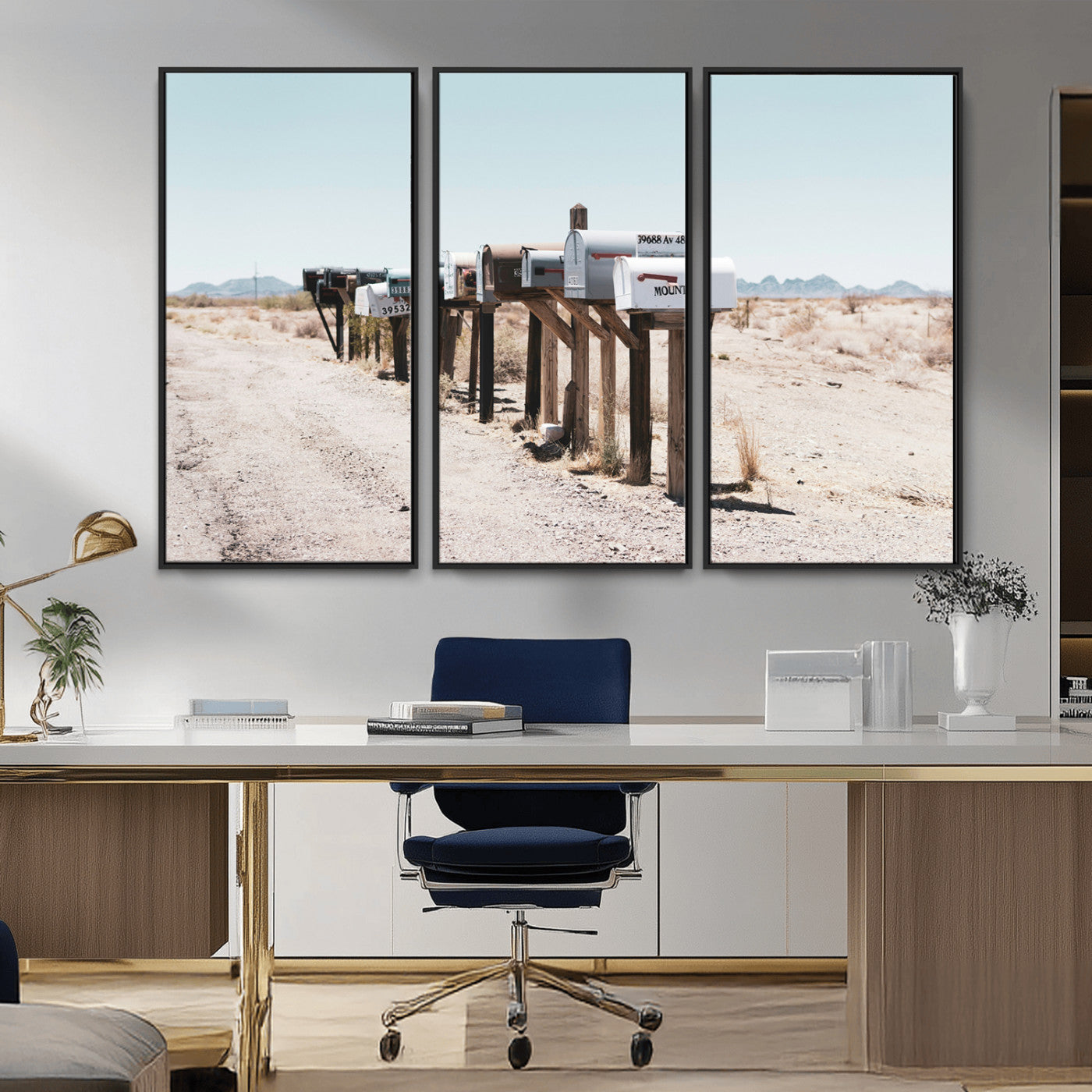 54616109-MGV-CV-36X24-Desert Mailboxes Wall Art – Rustic Rural Roadside Photography Canvas Print, American Southwest Landscape Home Decor for Living