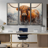 X61001-MGV-CV-36X24-Scottish Highland Wall Art Canvas Print, Framed Longhorn Art Picture Print, Western Cow Perfect Farmhouse Decor Artwork