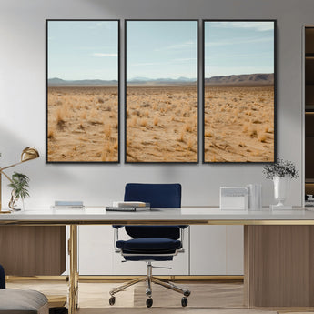 55918919-MGV-CV-36X24-Desert Landscape Wall Art – Golden Grass Plains and Mountain Horizon Canvas Print, Southwest Nature Photography Decor for Living