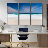 55017356-MGV-CV-36X24-Ocean Beach Wall Art – Turquoise Wave and White Sand Shoreline Canvas Print, Coastal Seascape Photography Decor for Living Room,