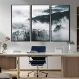 67569654-MGV-CV-36X24-Foggy Forest Wall Art – Mist Covered Hills and Trees Landscape Canvas Print, Moody Nature Photography Decor for Living Room,