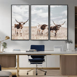 65621083-MGV-CV-36X24-Texas Longhorn Wall Art – Rustic Western Cattle Canvas Print, Southwestern Ranch Photography Decor for Living Room, Office,