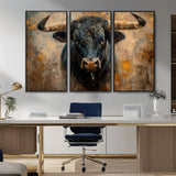 91615410-MGV-CV-36X24-Bull Wall Art – Rustic Western Longhorn Canvas Print, Powerful Abstract Animal Painting, Farmhouse Ranch Decor for Living Room,
