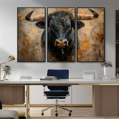 91615410-MGV-CV-36X24-Bull Wall Art – Rustic Western Longhorn Canvas Print, Powerful Abstract Animal Painting, Farmhouse Ranch Decor for Living Room,