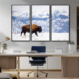 21623194-MGV-CV-36X24-Snow Bison Wall Art – Majestic Buffalo Wildlife Canvas Print, Winter Nature Décor for Rustic Living Room, Farmhouse, Cabin, Lodge