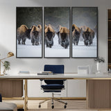 30332489-MGV-CV-36X24-Winter Bison Herd Wall Art – Powerful Buffalo Canvas Print, Rustic Wildlife Photography Decor for Farmhouse, Cabin, Lodge, Living