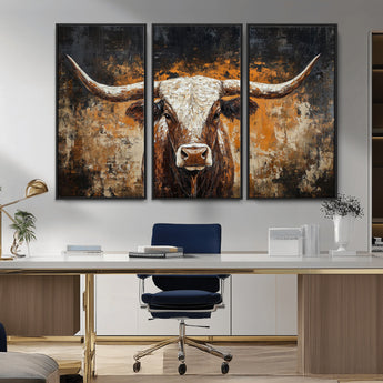 25265572-MGV-CV-36X24-Longhorn Bull Wall Art – Rustic Western Texas Steer Canvas Print, Textured Animal Painting for Home, Office, Man Cave or Farmhouse