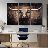 24779067-MGV-CV-36X24-Longhorn Bull Wall Art – Western Rustic Canvas Print, Bold Cowboy Cattle Painting for Ranch House, Farmhouse, Office, or Living