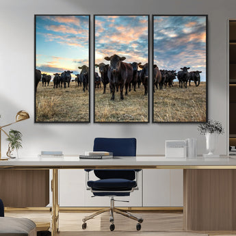 13867292-MGV-FC-48X32-3P_Black-Black Cattle Wall Art – Rustic Ranch Herd Canvas Print, Western Farmhouse Country Landscape Decor for Living Room, Office, or