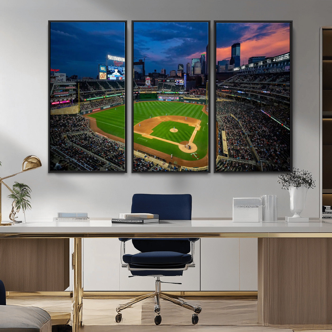 68222753-MGV-CV-36X24-Baseball Stadium Wall Art – Panoramic Night Game Canvas Print, Sports Decor for Man Cave, Office, Bar, or Living Room
