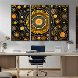 45478523-MGV-CV-36X24-Abstract Circle Wall Art – Bold Black and Gold Dot Painting Canvas Print, Modern Geometric Mandala Style Decor for Living Room or