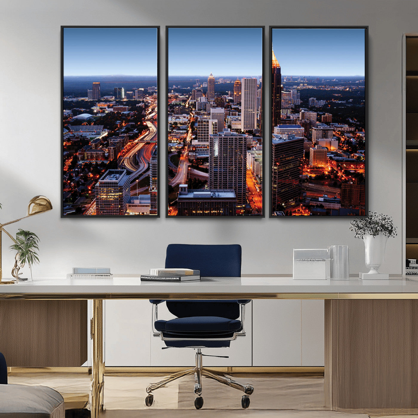 81886632-MGV-CV-36X24-Atlanta Skyline Wall Art – Vibrant City Lights Canvas Print, Modern Urban Cityscape Decor for Living Room, Office, or Apartment