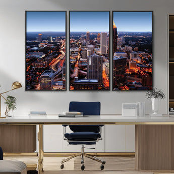 81886632-MGV-CV-36X24-Atlanta Skyline Wall Art – Vibrant City Lights Canvas Print, Modern Urban Cityscape Decor for Living Room, Office, or Apartment