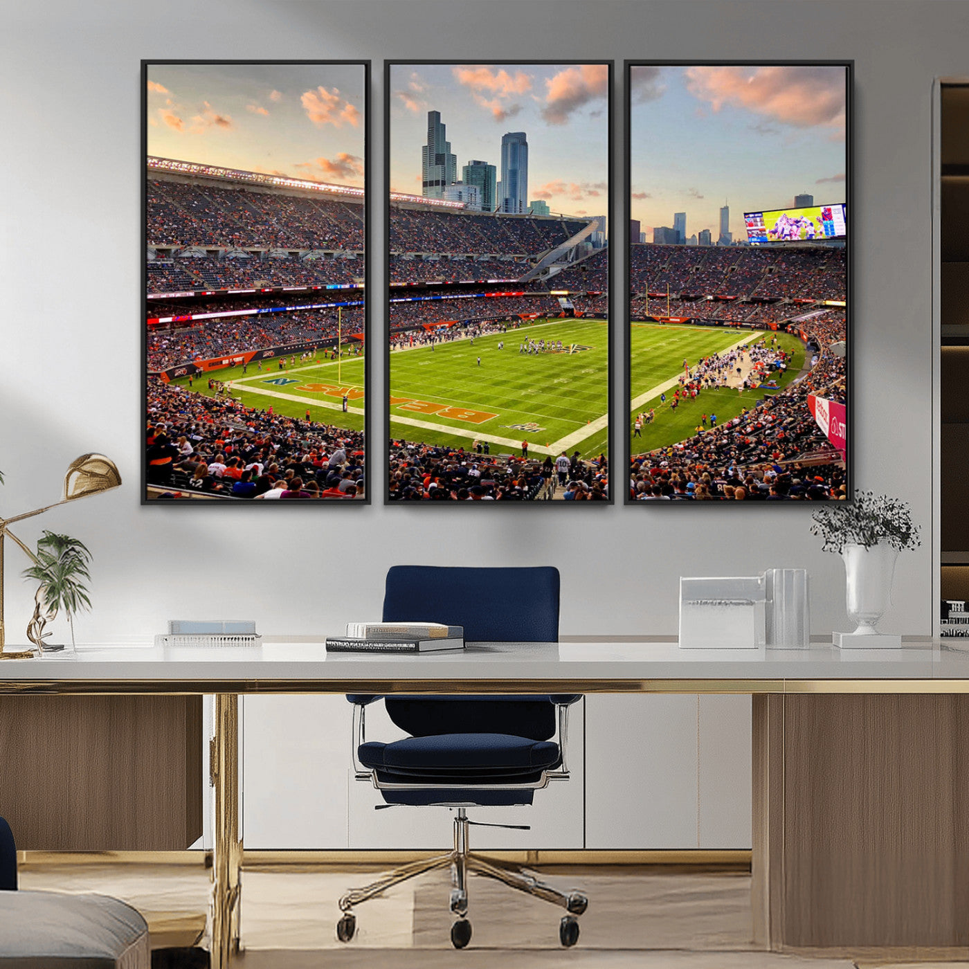 55377093-MGV-CV-36X24-Soldier Field Wall Art – Panoramic Chicago Bears Football Stadium Canvas Print, Game Day Sports Decor for Man Cave, Bar, Office,
