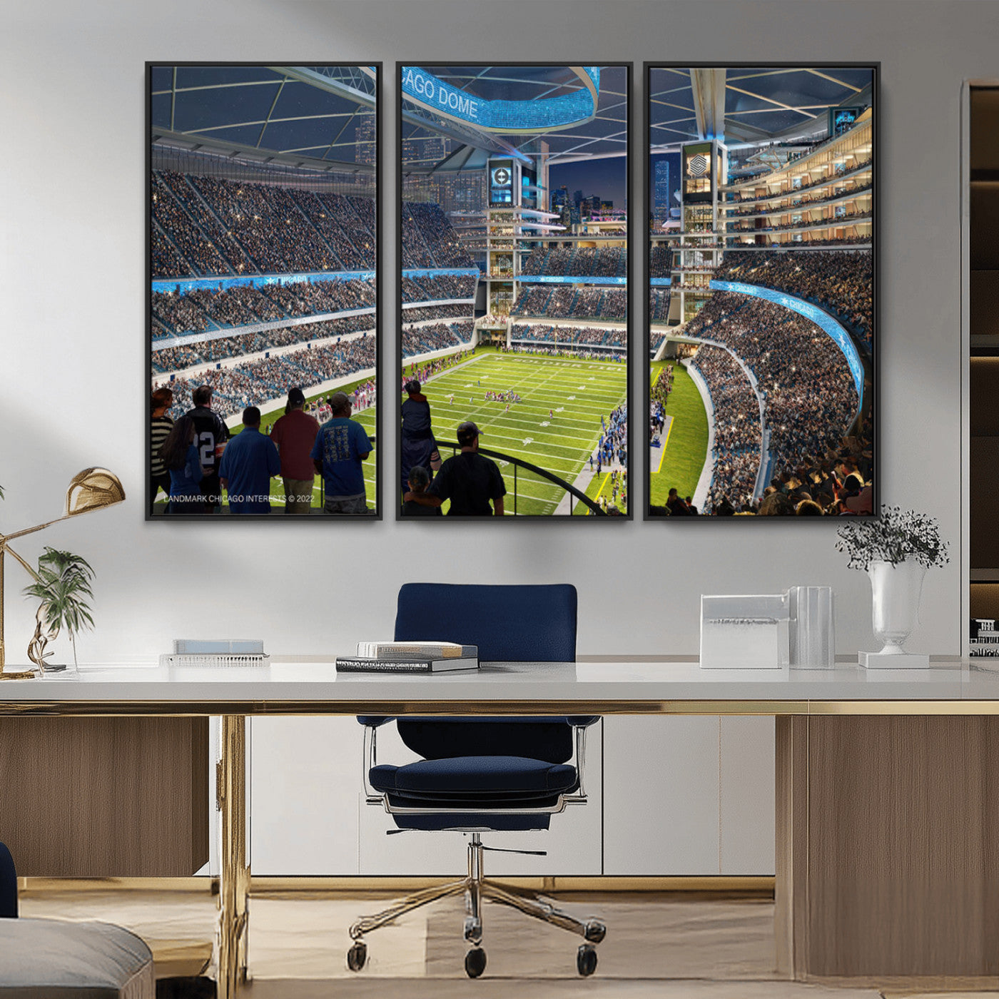 41816511-MGV-CV-36X24-Chicago Dome Stadium Wall Art – Futuristic Football Arena Canvas Print, Modern Sports Fan Decor for Man Cave, Office, Bar, or