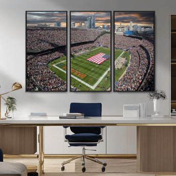 98106777-MGV-CV-36X24-Soldier Field Wall Art – Chicago Bears Stadium Canvas Print with American Flag, Game Day Football Decor for Man Cave, Bar, or