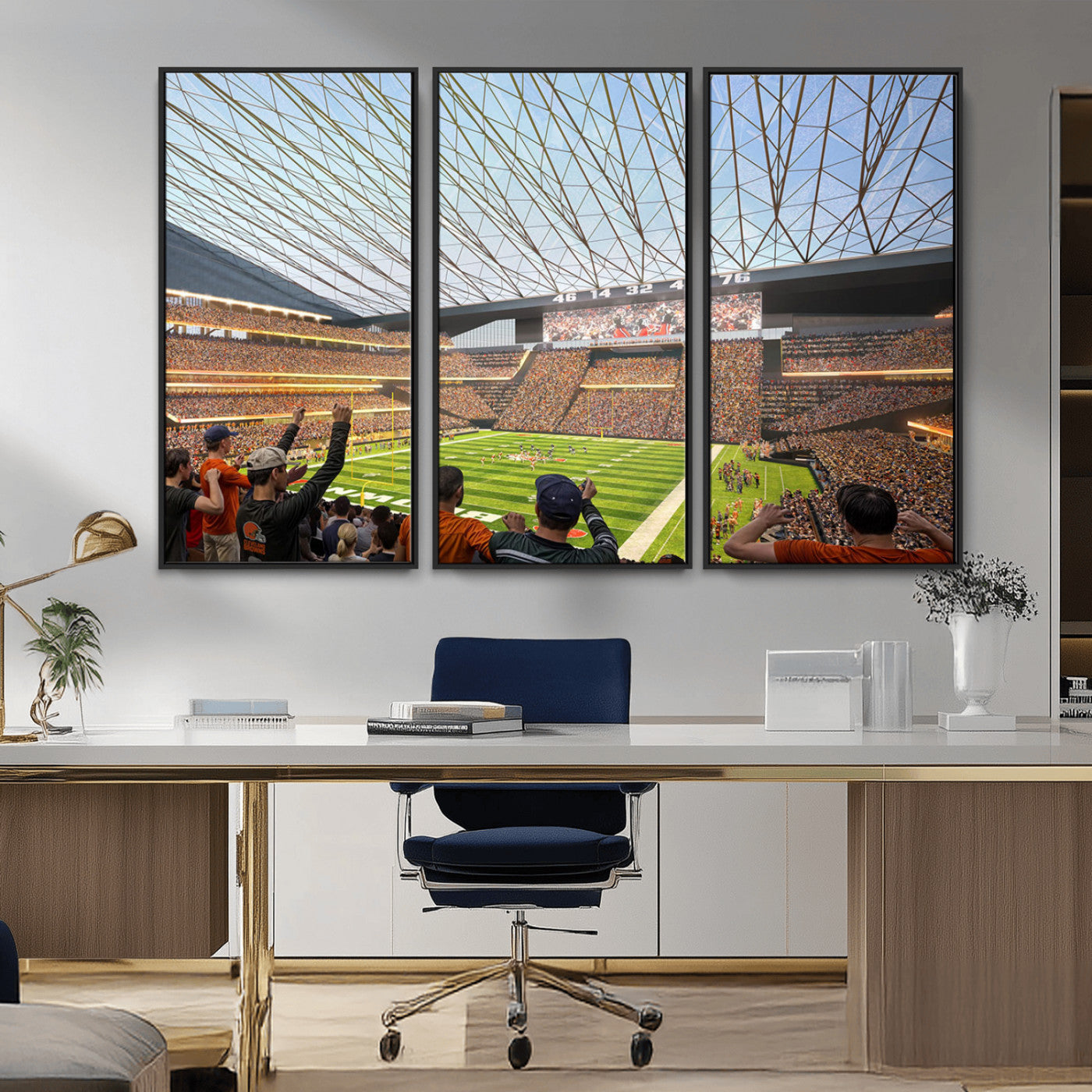 81960112-MGV-FC-48X32-3P_Black-Futuristic Football Stadium Wall Art – Modern Dome Arena Canvas Print, Chicago Bears Concept Design Sports Decor for Man Cave or