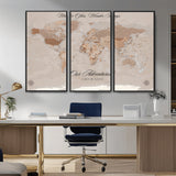 95243244-MGV-CV-36X24-Wander Often Wonder Always World Map Wall Art – Neutral Beige Adventure Canvas Print, Rustic Boho Travel Decor for Bedroom, Living