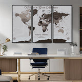 43749658-MGV-CV-36X24-Welcome to Great Adventure World Map Wall Art – Charcoal Gray Canvas Print, Rustic Travel Decor for Living Room, Study, Office or