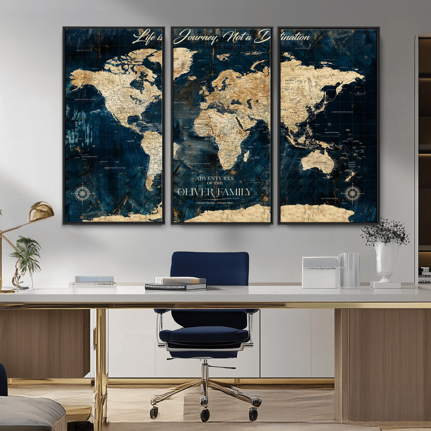 36970886-MGV-CV-36X24-Life is a Journey Not a Destination World Map Rustic Navy Beige Vintage Travel Wall Art Adventure Quote Canvas Print for Home