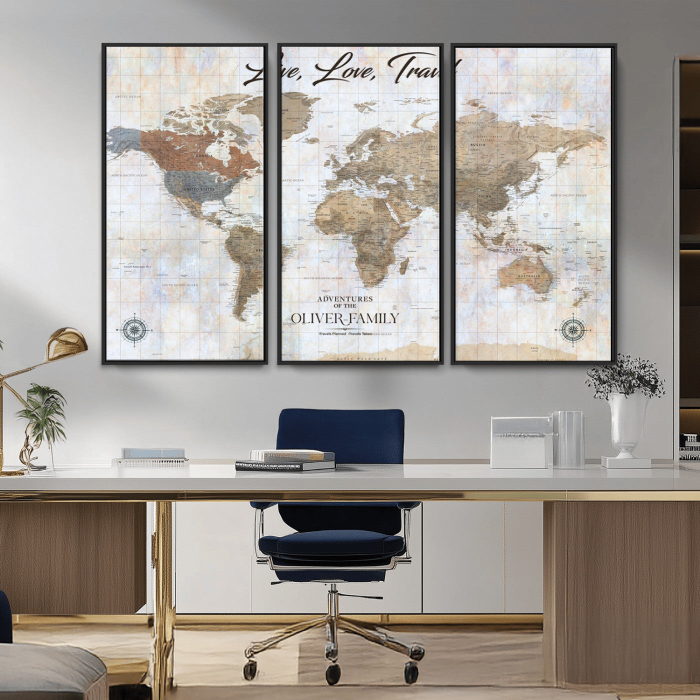 43924907-MGV-CV-36X24-Live Love Travel Wall Art – Neutral World Map Canvas Print, Rustic Adventure Decor for Home, Office or Living Room, Unique Gift
