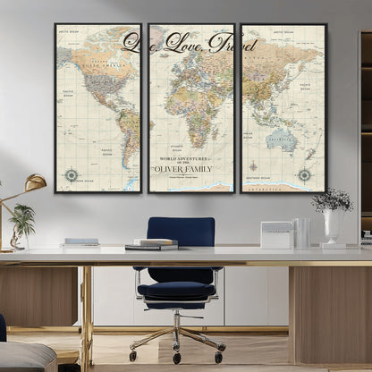 19479008-MGV-CV-36X24-Live Love Travel Wall Art – Detailed World Map Canvas Print, Adventure Decor for Living Room, Office or Bedroom, Travel Gift for