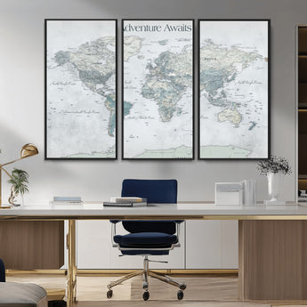 TEST111-MGV-CV-36X24-Personalized Adventure Awaits Push Pin World Map – Custom Framed Travel Tracker Canvas Wall Art for Home, Office