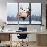85177251-MGV-CV-36X24-Elk Wall Art – Majestic Wildlife Canvas Print of Bull Elk Snowy Forest, Rustic Nature Decor for Living Room, Cabin, or Office