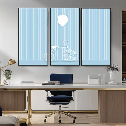 56479838-MGV-CV-36X24-Bicycle Wall Art – Minimalist Blue Canvas Print with Balloon Illustration, Modern Decor Artwork for Kids Room, Nursery, or Living